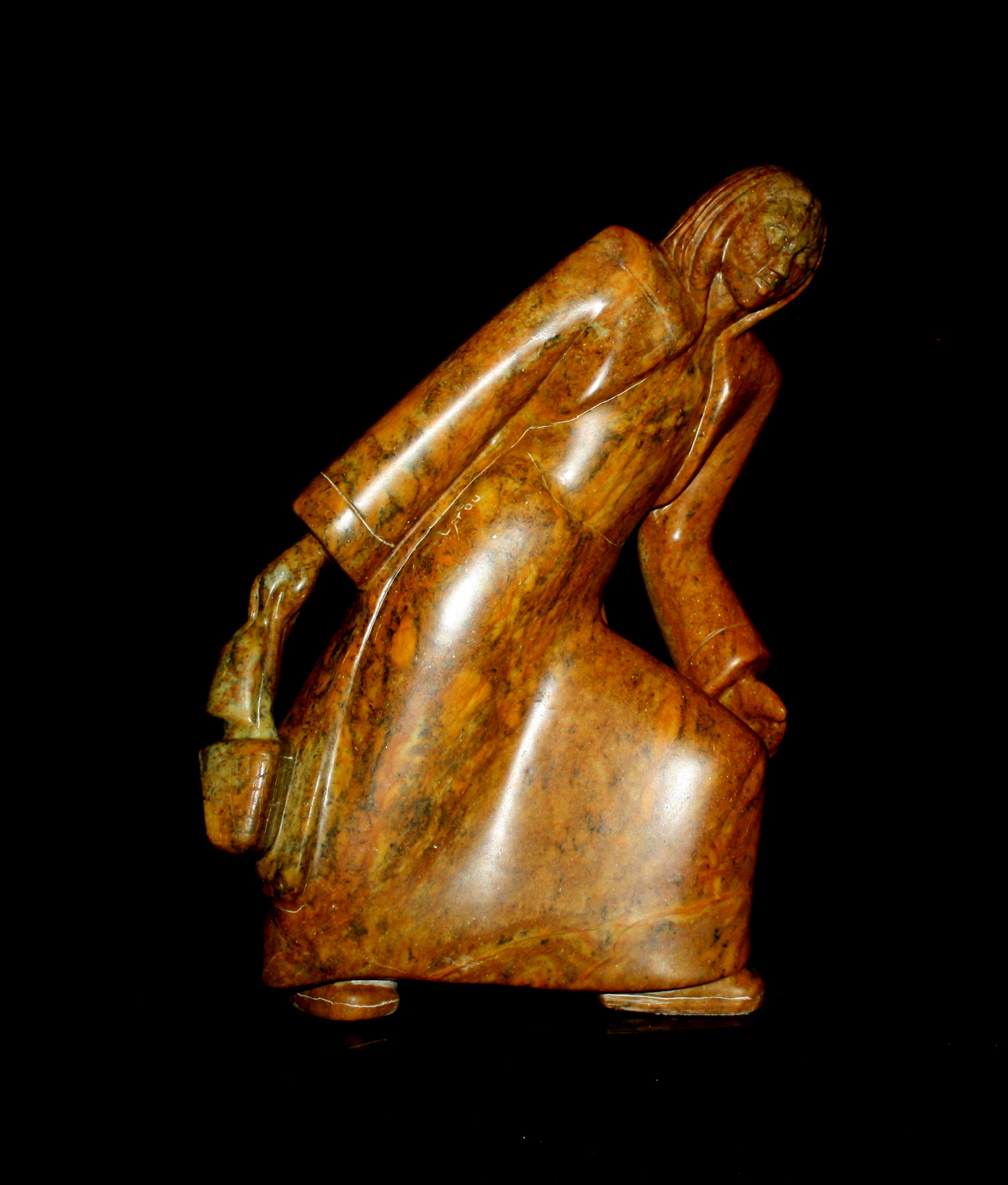 Le départ, sculpture sur pierre, stéatite, personnage, femme